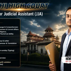 Delhi High Court Junior Judicial Assistant (JJA) Complete Course by Hemant Sir covering Tier 1, Tier 2, typing guidance, mock interview, and solved mock tests.