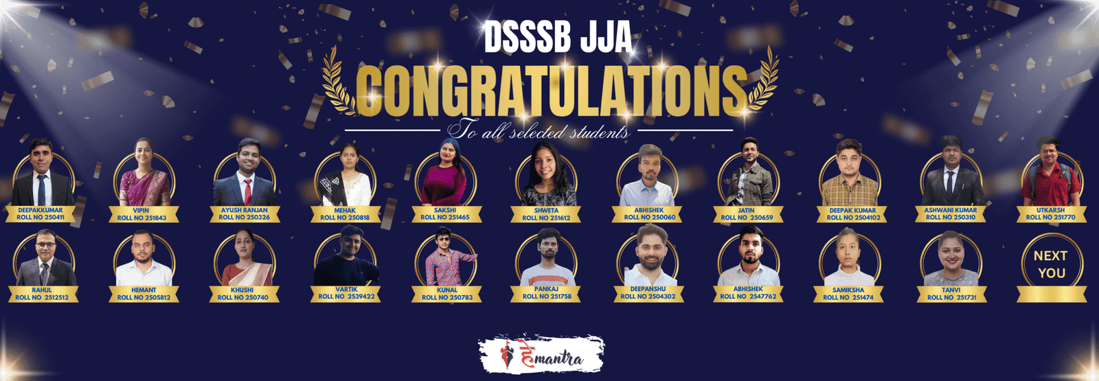 DSSSB Junior Judicial Assistant (JJA) selected candidates congratulated by Hemantra