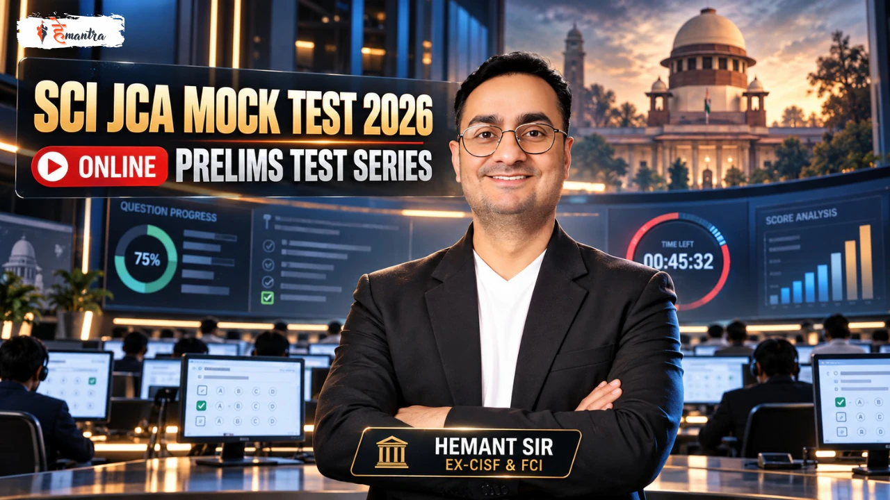 SCI JCA Mock Test 2026 online prelims test series thumbnail featuring Hemant Sir