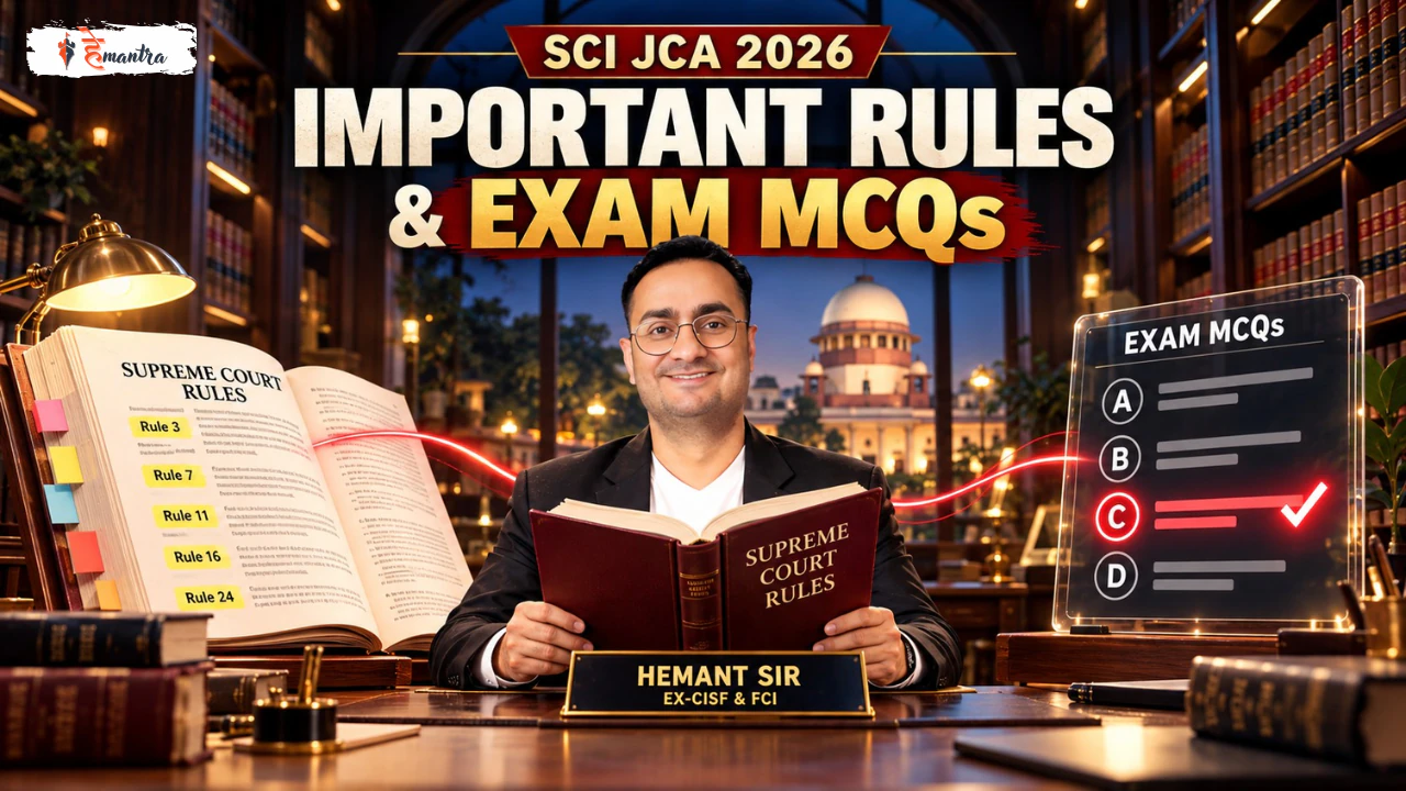 Supreme Court JCA 2026 Important Rules and Exam MCQs thumbnail featuring Hemant Sir